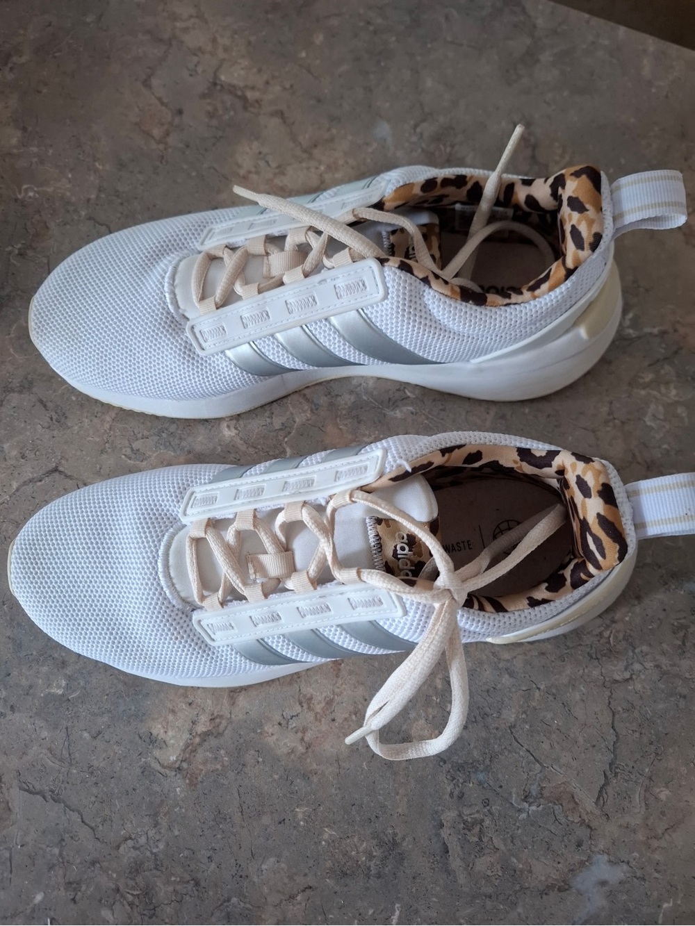 adidas White Sneakers with Leopard-Print Collar